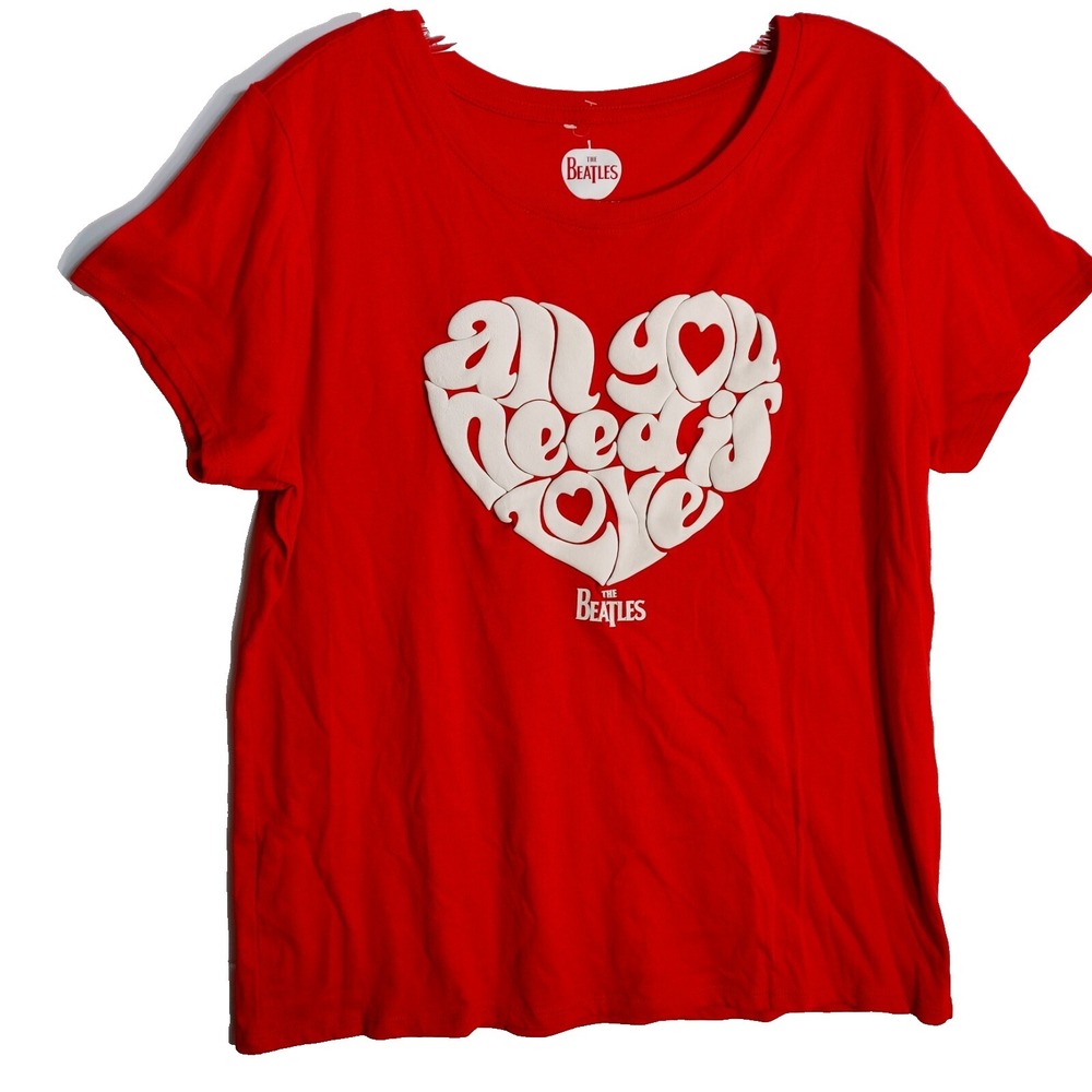 BEATLES Women's Size M Red Graphic Tee All You Need Is Love Lennon & McCartney